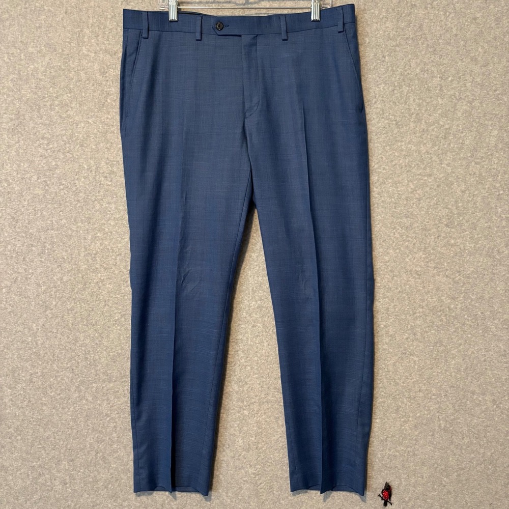 Chaps Men's 36W x 30L Blue Glen Plaid Dress Pants Flat Front Trousers‎ Wedding